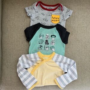 Lot of 3 Bodysuits Harry Potter Star Wars Striped Baby Boy Size 6 9 12M